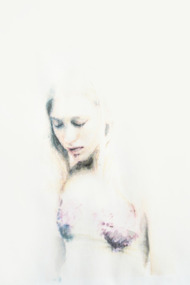 DISTANT GIRL INK/WATERCOLOUR ON PAPER 56X79CM